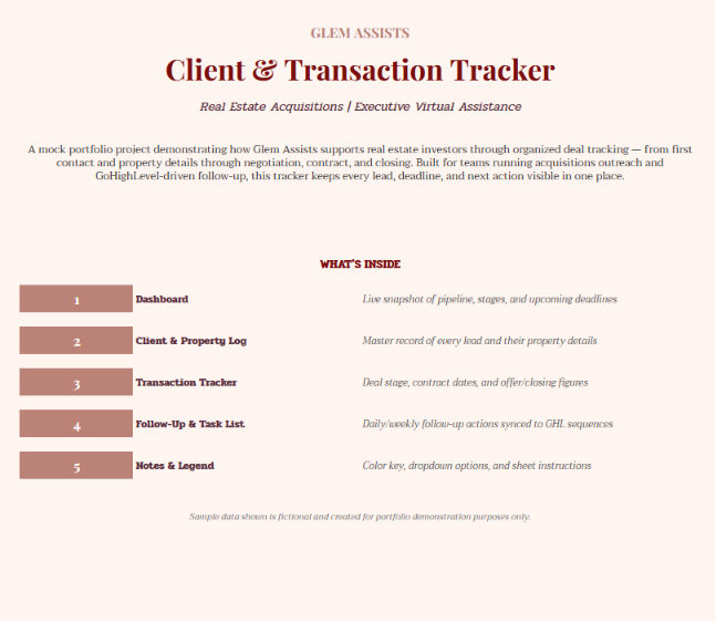 Client & Transaction Tracker Home Dashboard